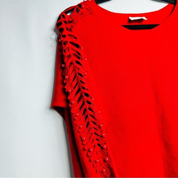 Ember Women’s Sz Medium Red Pearl & Fishtail Accents Long Sleeve Sweater Top - Picture 4 of 7